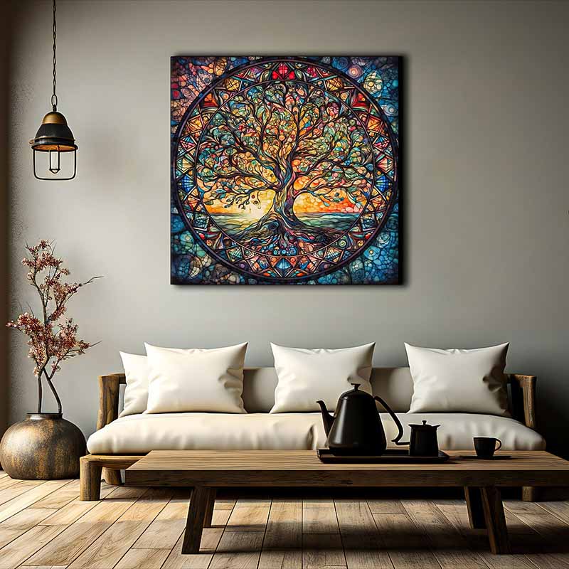 Colorful Glass Oil Painting, Tree of Life, Celtic Mural, Norse Mythology, Gift Tree, Printing and Poster Decoration Core
