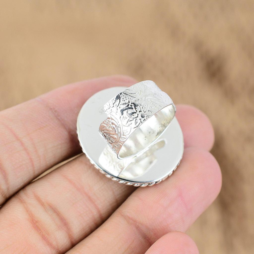 Natural Larimar Gemstone 925 Silver Multi Stone Adjustable Ring For Girls