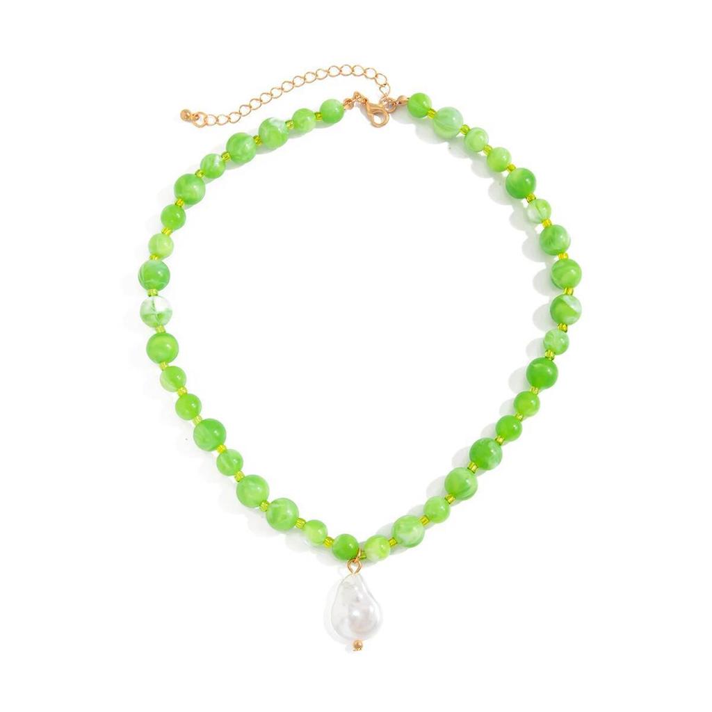 Salircon Exquisite Bohemia Green Glass Beads Choker Necklaces for Women Trendy Imitation Pearl Pendant Neck Accessories Jewelry