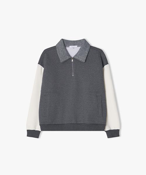 River Classy [24Fw] Lkw41452 Gray Stadium Half-Zip T-Shirt Gray/095