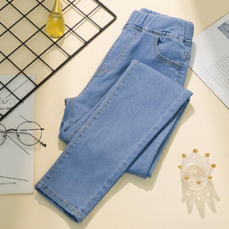 

Весенние и осенние женские джинсы-карандаш, эластичные, больших размеров, синие, с высокой талией, джинсовые брюки XL светло-синий