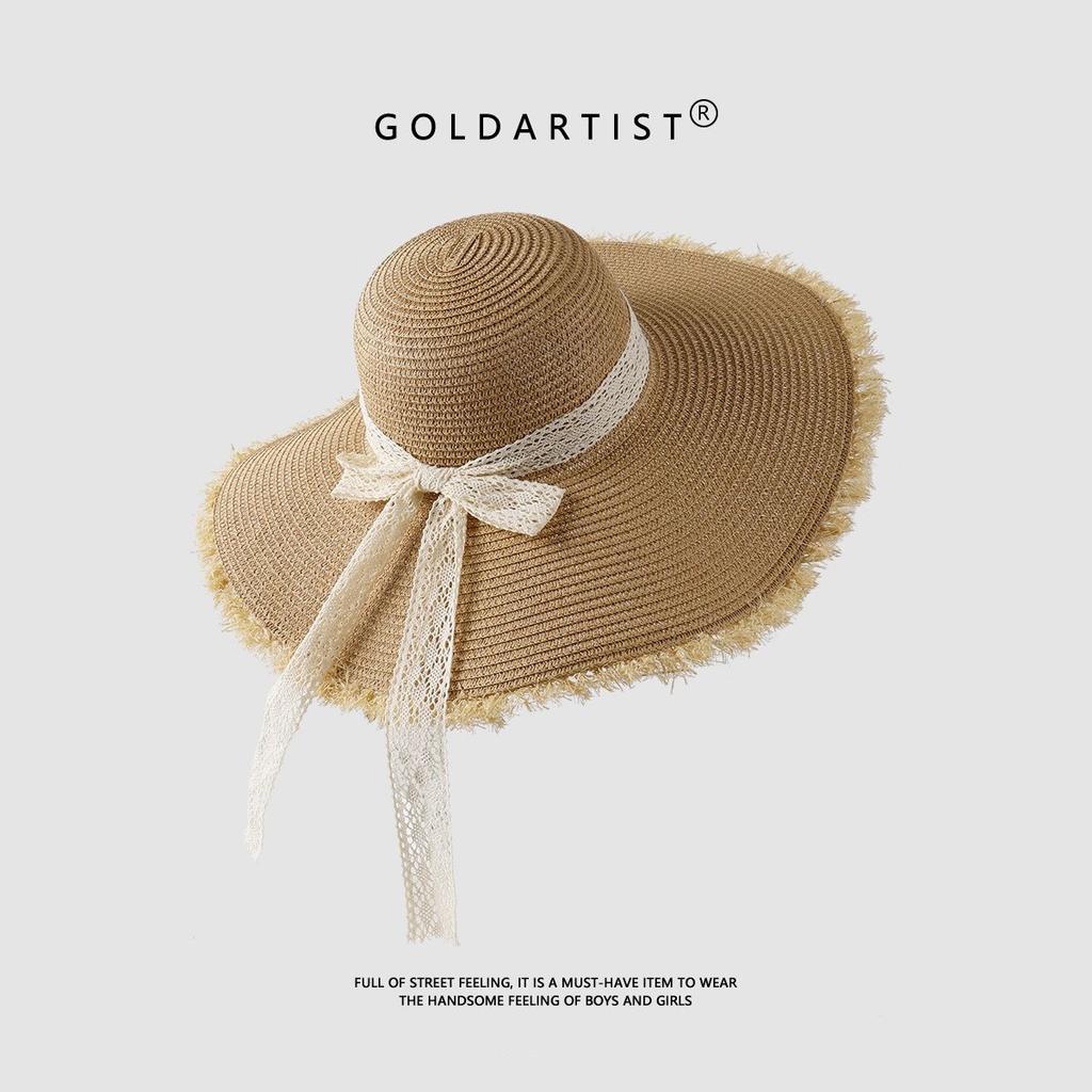New French Flat-top Straw Hat Women's Big Head Circumference Seaside Beach Top Hat Woven Sun Hat Summer