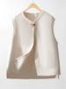Women's 2025 Asymmetrical Gray Wool Vest - Round Neck, Button-Up, Sleeveless for Spring & Autumn Fashion