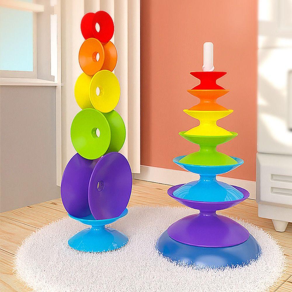 Rotating Rainbow Stacking Toys Ferrule Stacking Blocks Baby Toy  Color Size Cognition