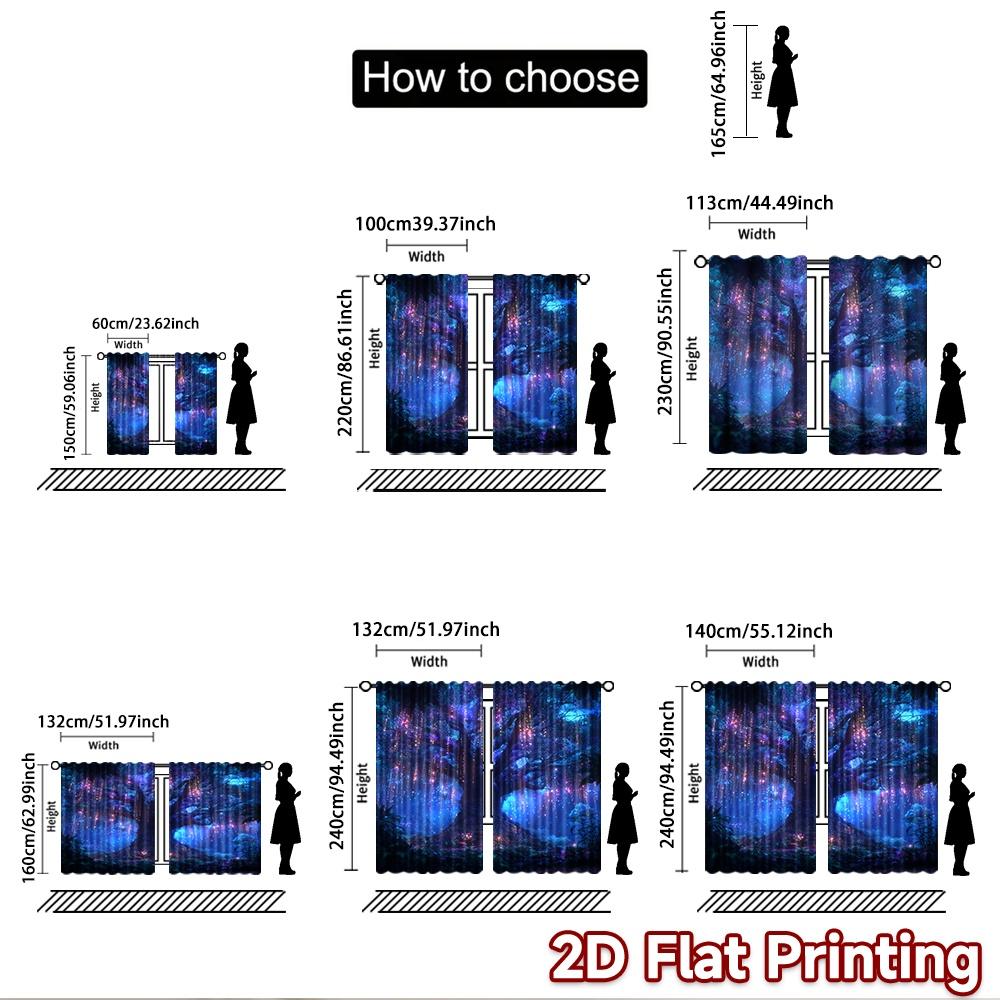 2D flat printing 2pcs Party Window Curtains Enchanted Forest Glowing Bioluminescent Tree Digital Printed Polyester Drapes Family