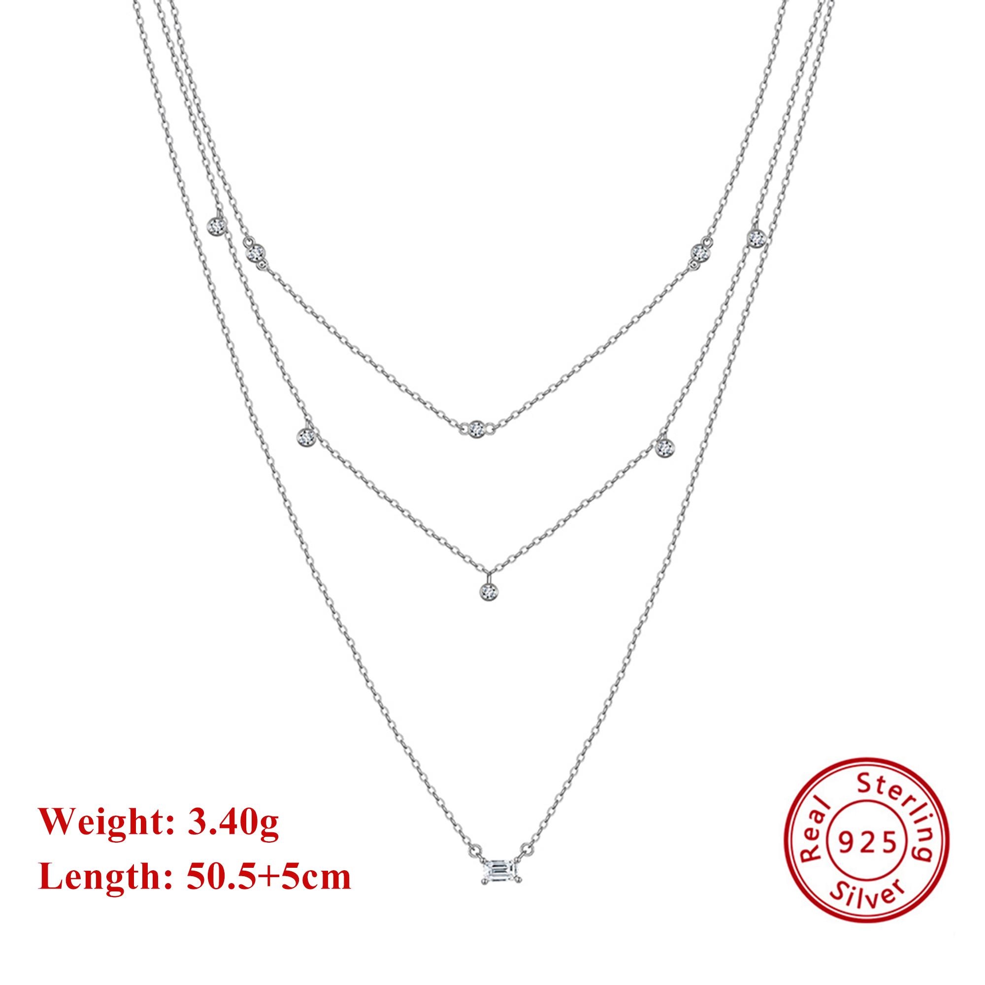 

EFFIE QUEEN Fashion Three Layers Cable Chain with Round Cubic Zirconia Charm 925 Sterling Silver Choker Necklace for Women BQN10 серебряный
