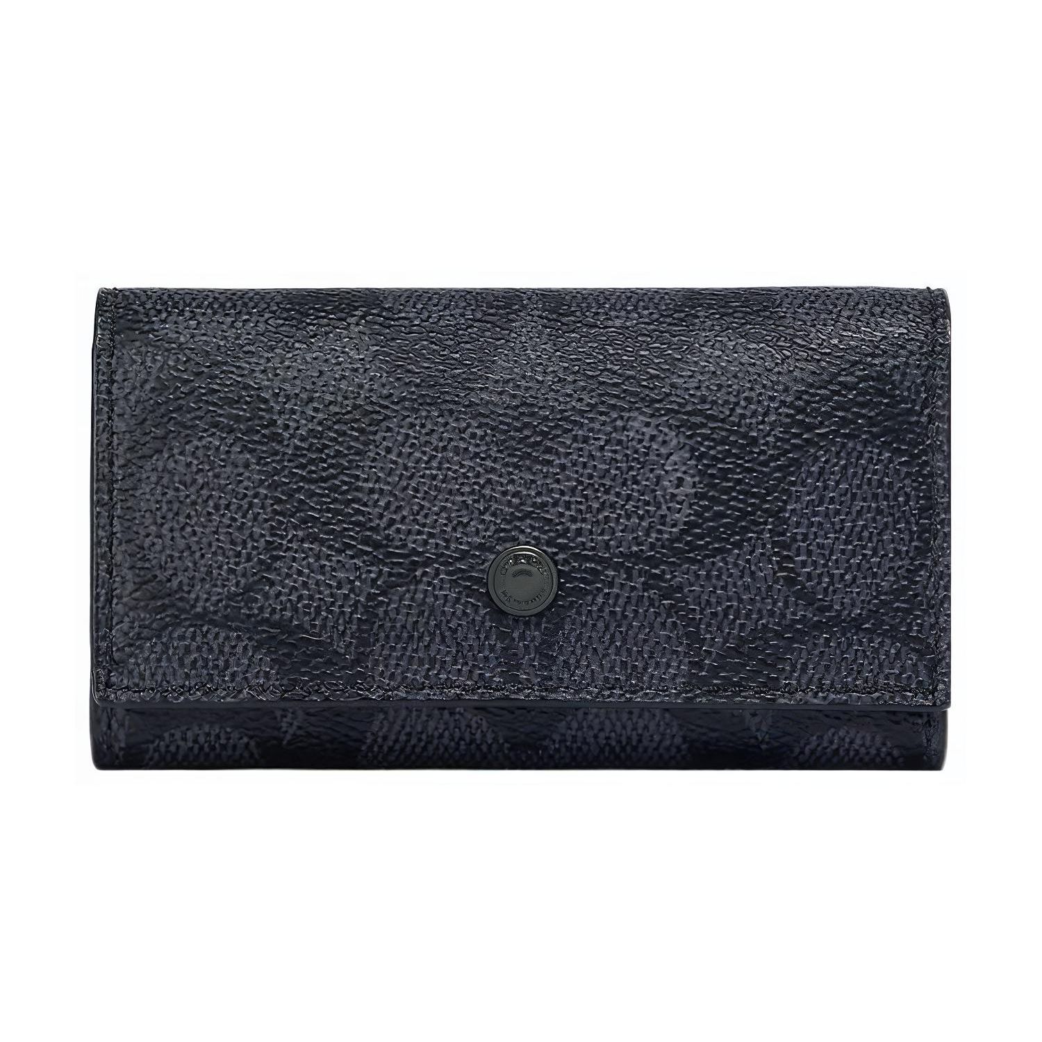 

Coach Key Case 6 Classic Monogram Snap Coated Canvas With Leather Key Holder Women Accessories Black 69097-CHR Black