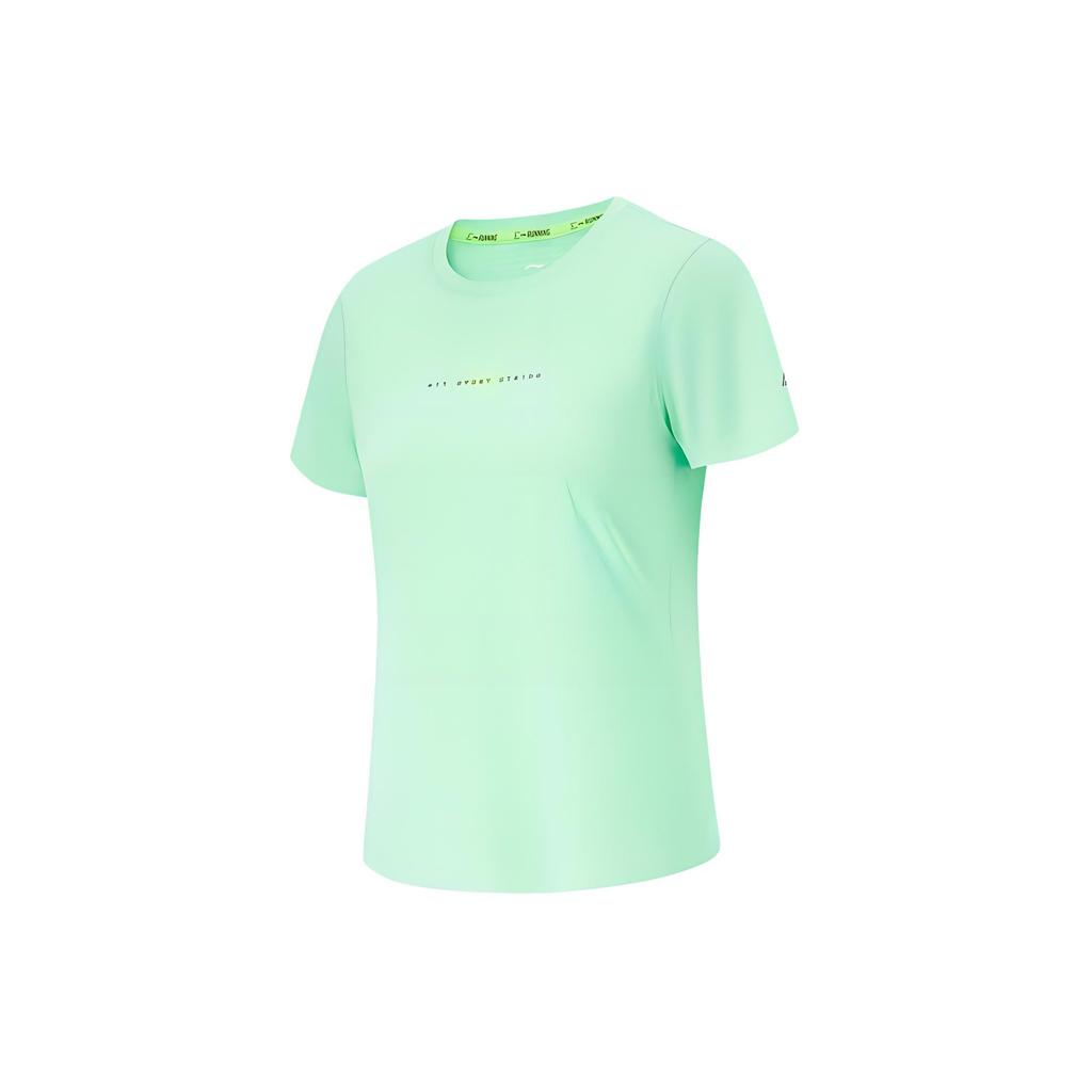 Li Ning Running Series Solid Color Quick-Dry Reflective Breathable Round Neck Short Sleeve T-Shirt Women Tops Cool-Green ATSU190-5