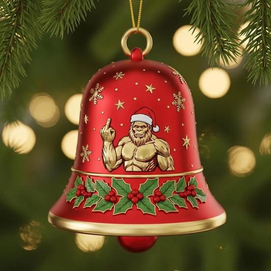 Big Foot Christmas Bell Ornament Metal Bell Christmas Tree Hanging Pendant Holiday Stocking Stuffers Gifts for Big Foot Lovers