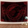Viking Raven Crow Meditation Runes Wall Art, Red Tapestry for Bedroom, Living Room, Dorm - 60x40Inch