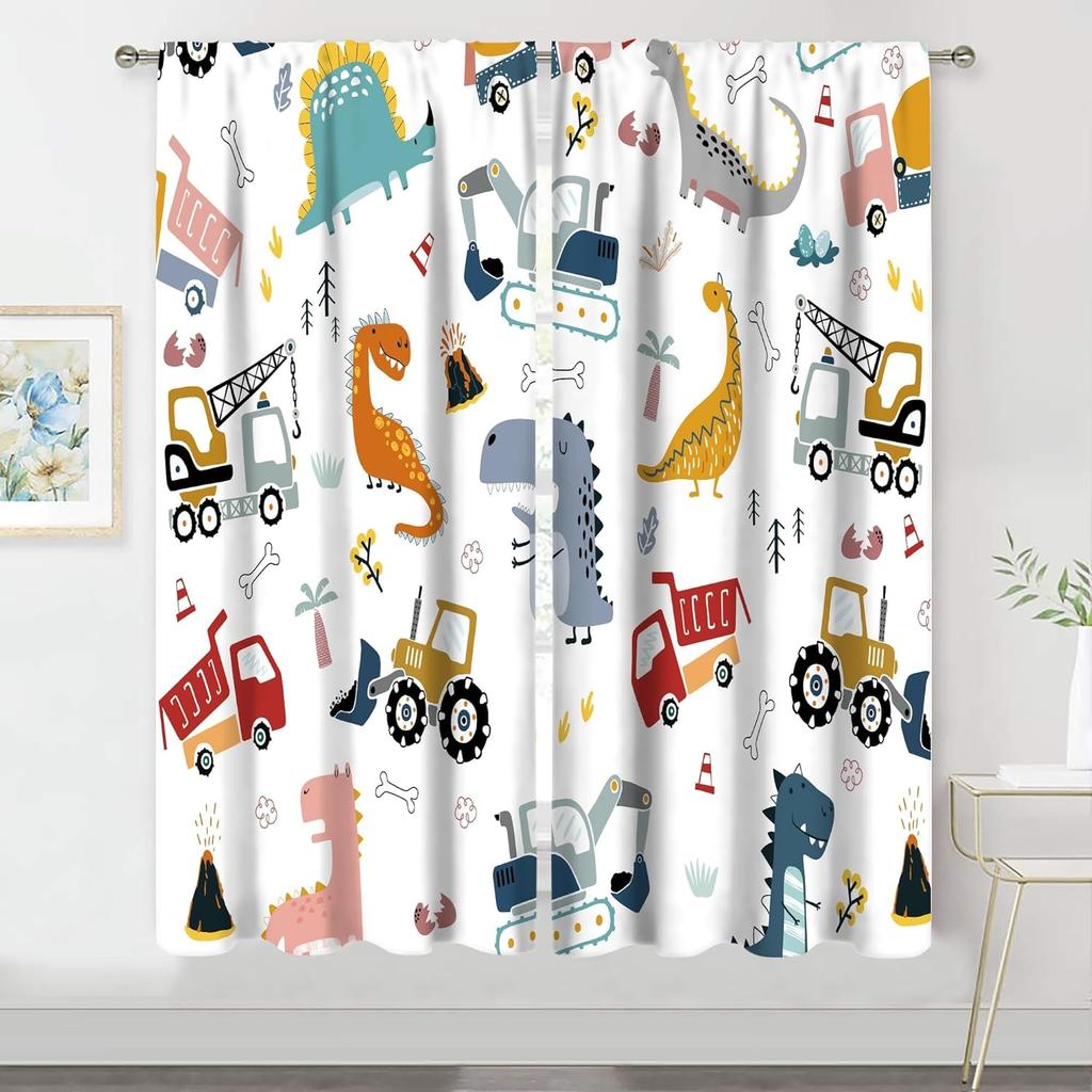 Kids Safari Curtains Rod Pocket Cute Cartoon Animals Baby Boy Nursery Bedroom Decor Woodland Jungle Lion Elephant Curtains For