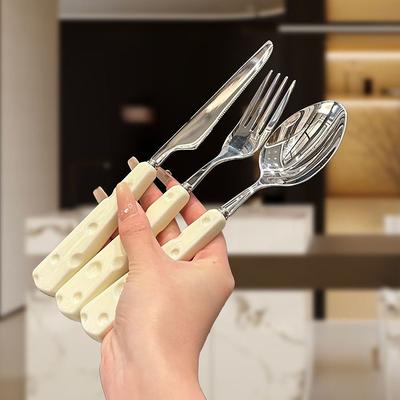 Stainless Steel Tablewares Knife Fork Spoon Ceramic Cheese Shaped Handle Cute Appearance Elegant Household Dinnerware TMZ