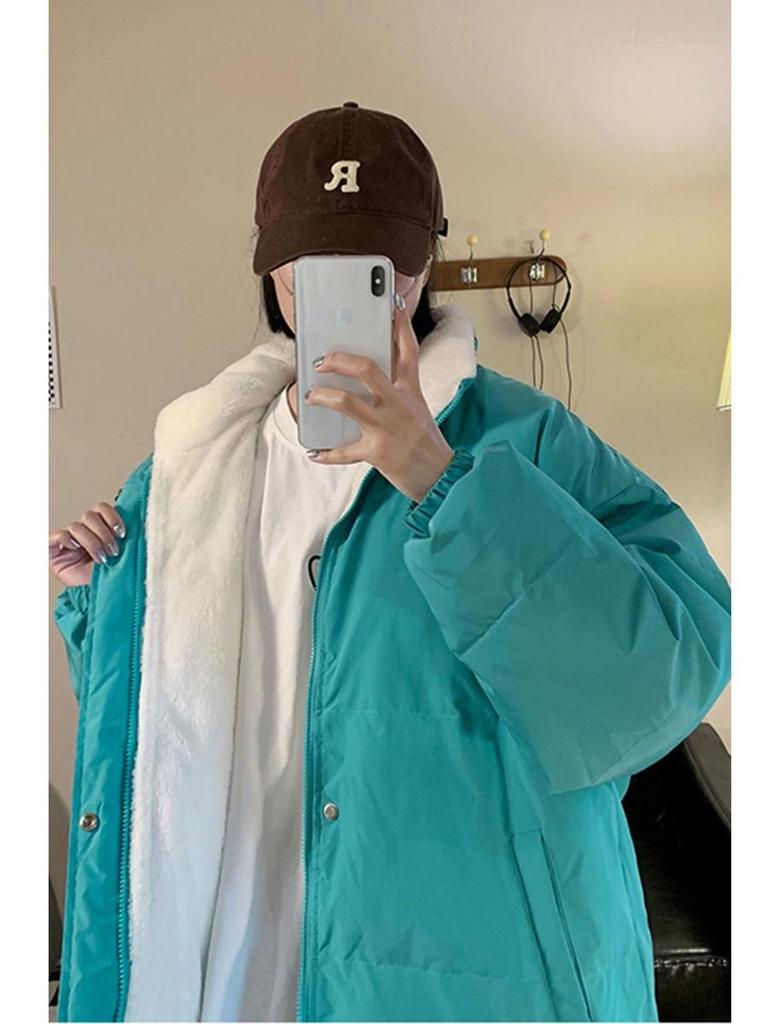 2025 Korean Style Stand Collar Lambswool Down Jacket - Loose, Slimming, Thick, Warm Autumn/Winter Outerwear