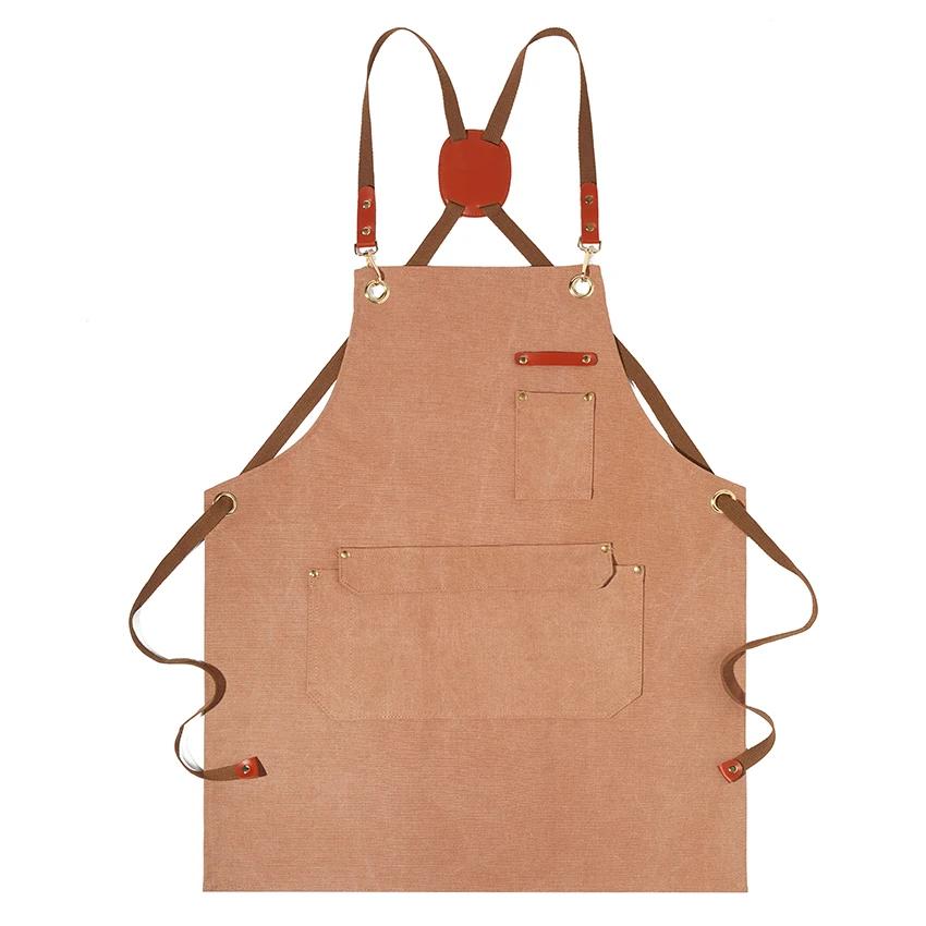Kitchen Apron Heavy Duty Canvas Barber Work Aprons Unisex Cross Straps Adjustable Salon Hairdresser Bib PU Leather Apron for Men