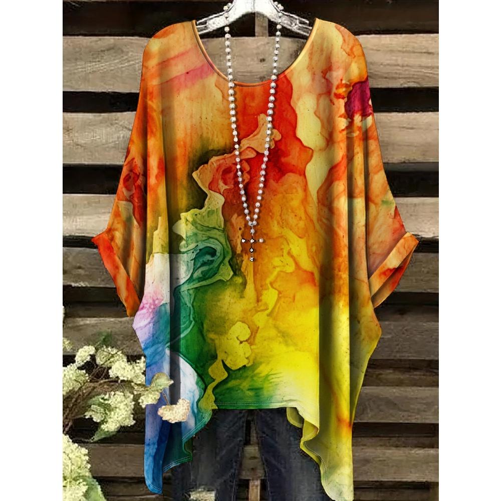 New 2025 T-Shirts for Women Gold Marble Print Versatile Machine Summer Comfort Short Sleeve Washable Bohemian Vintage Clothing