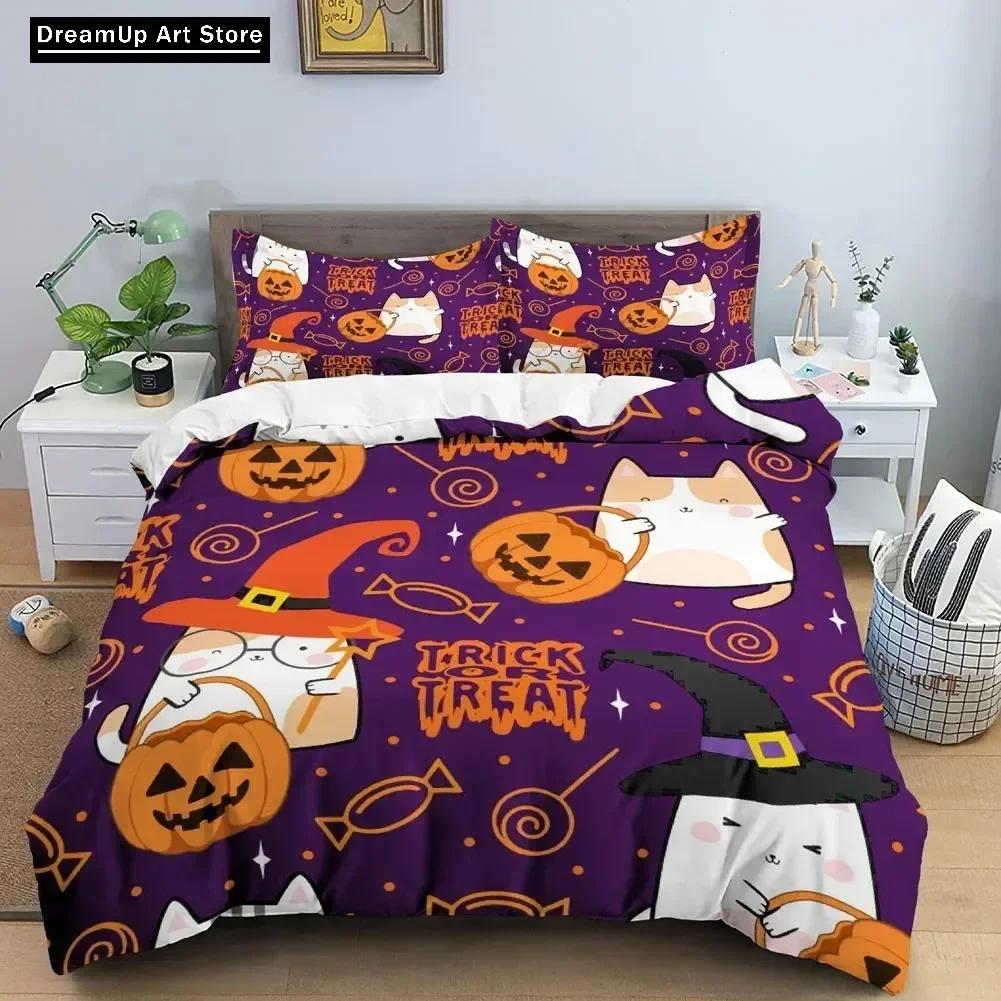 3D Skull Halloween Bats Skull Bedding Set Cute Quilt Cover Bed Cover With Pillowcase Twin Single Queen King Size Boys Adult Home