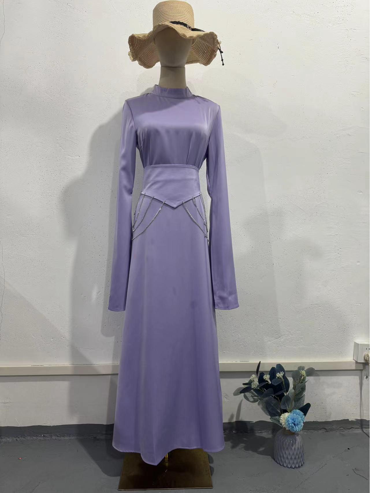 

2024 Elegant Solid Color Waist-Cinching Breathable Summer Long-Sleeved Dress XXL