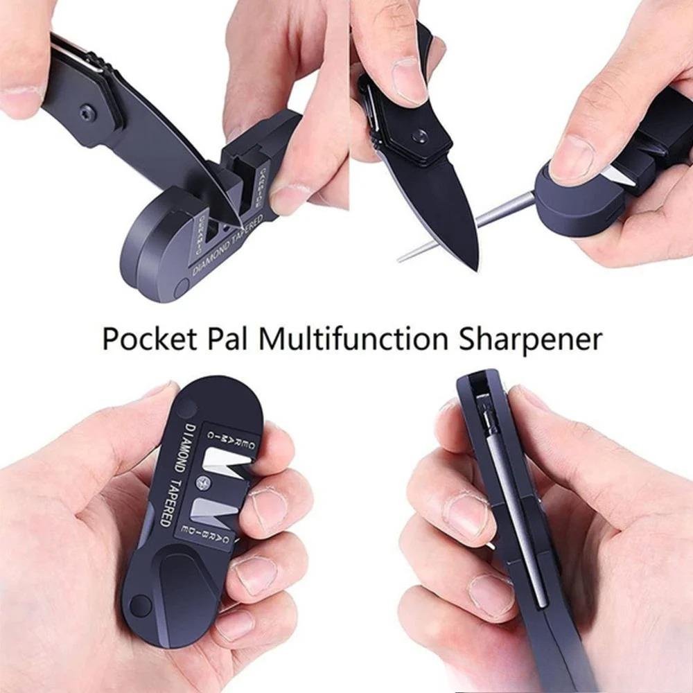 Multifunction 4-in-1 Knife Sharpener Pocket  Foldable Sharpening Stone with 3 Stages Ceramic & Carbide & Diamond Tapered