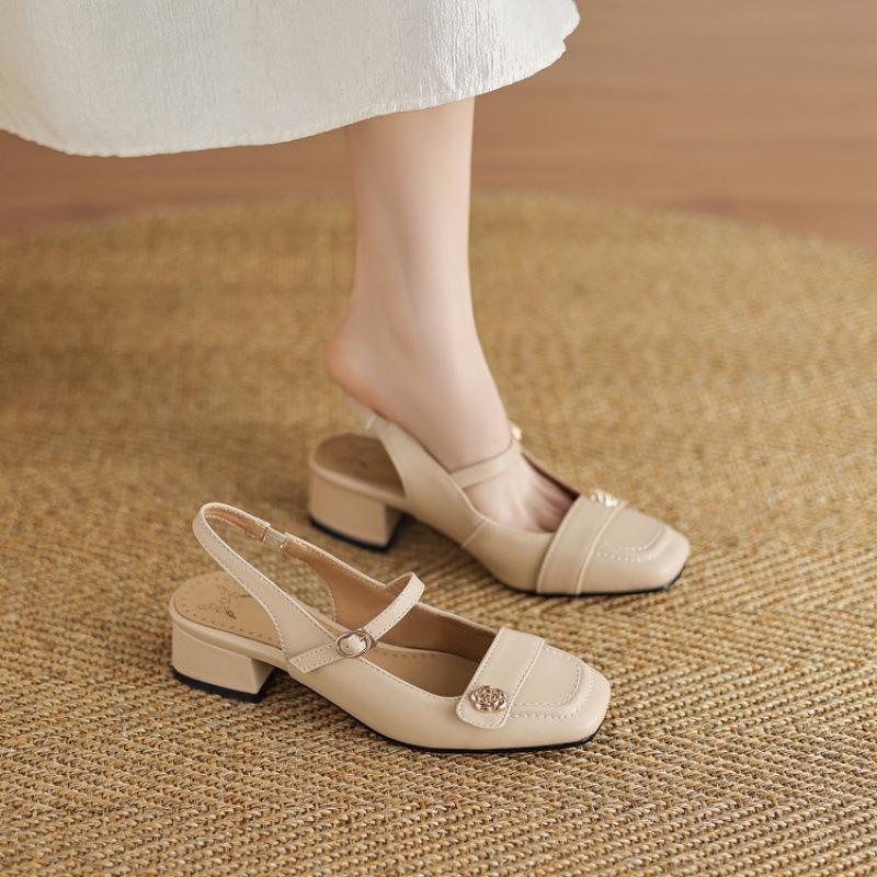 

New women s bag head rear empty sandals casual solid color high heel sandals buckle beef tendon soft sole summer large size sandals 39 абрикосовый