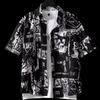 Japanese Retro Printed Short-Sleeve Shirt for Men,Trendy Brand Letter Shirt, Loose Casual VersatileThin