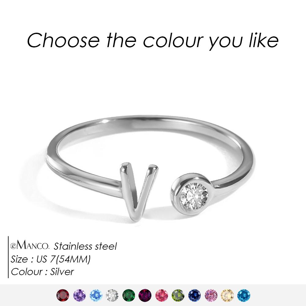 EMANCO Birthstone Initial Custom Ring Open End Ring Stainless Steel Name Custom Jewelry Women's Ring