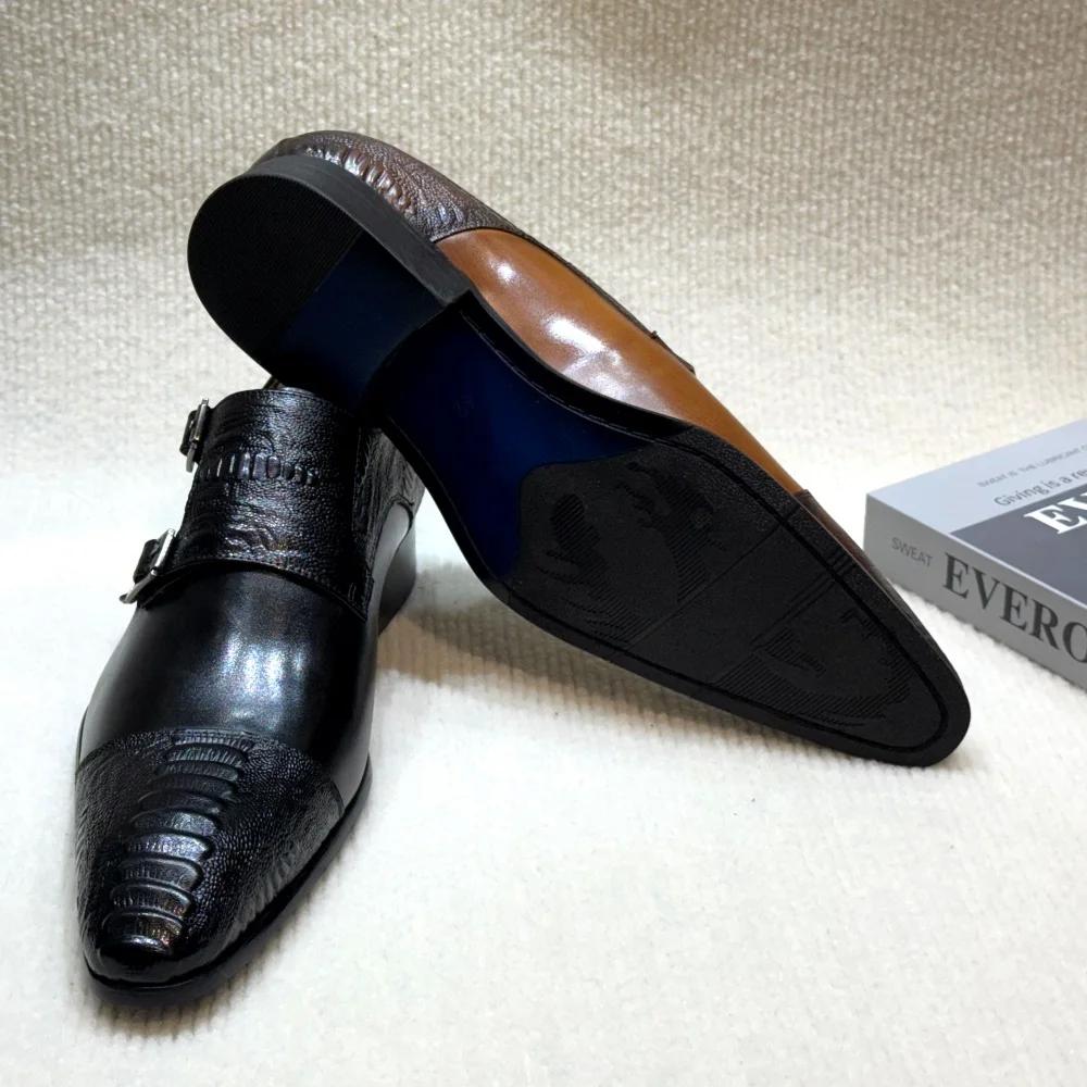 Fashion Men's Handmade Brown Monk Shoes Double Buckle Genuine Cow Leather Luxury Wedding Business Formal Basic Men's Footwear