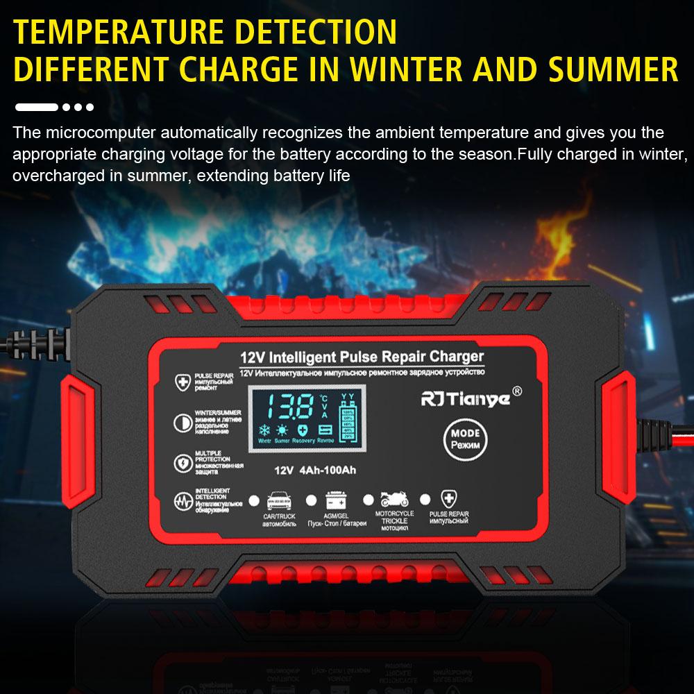 Quick Charge Power Pulse Repair LCD Display Car Battery Charger For Auto Moto Wet Dry Lead Acid AGM Gel 12V 6A
