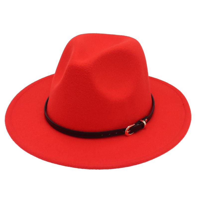 European And American Buckle Accessories Top Hat British Fashion Jazz Hat New Woolen Felt Hat Jazz Hat