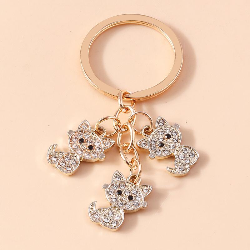 Cute Crystal Rhinestone Cat Keychain Animal Snake Butterfly Keyrings for Men Women Car Keyholder Bag Pendants DIY Jewelry Gifts
