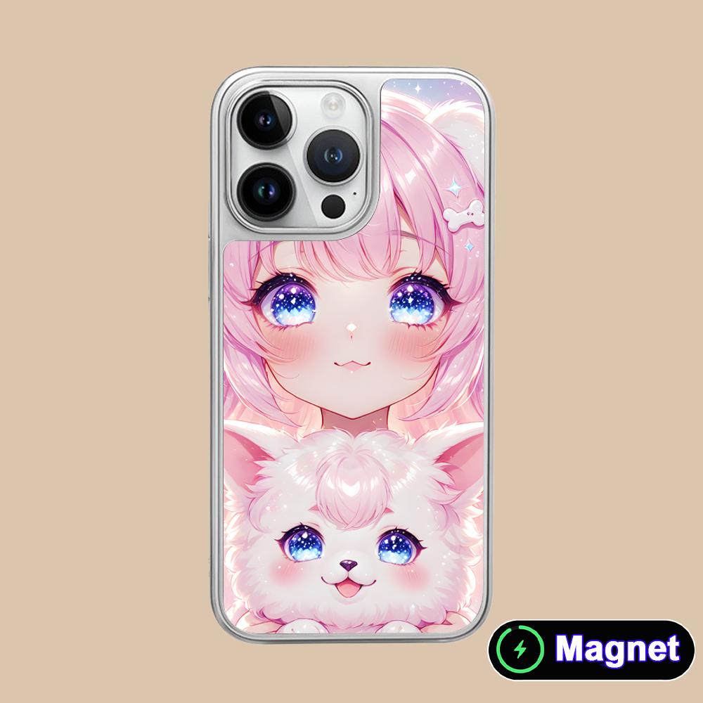 

Girl Dog Puppy Silver Plating Magsafe Mobile Phone Case for iPhone 17 16 15 14 13 12 11 Air Pro Max Plus Colorful Cover iPhone 11
