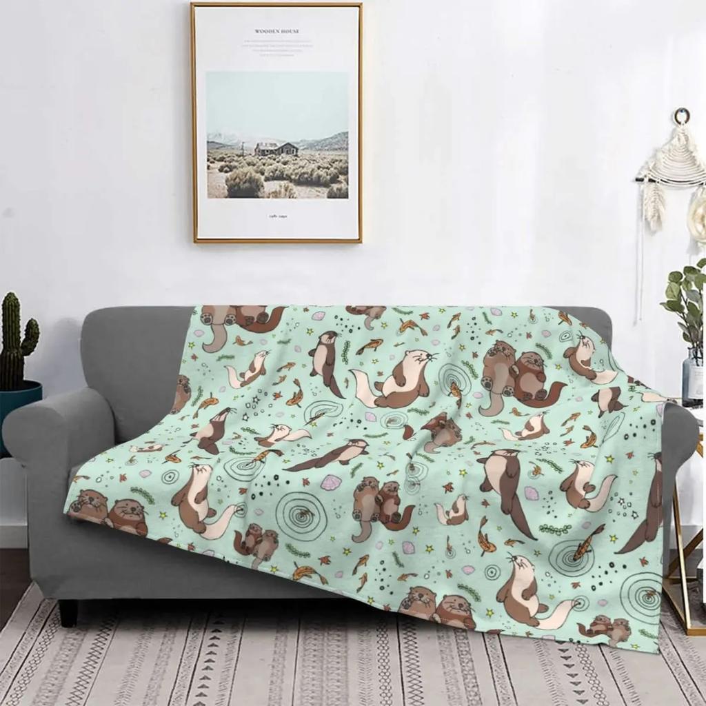 Sea Otters Kawaii Fleece Throw Blanket Gifts for Kids Shaggy Blankets for Bed Outdoor Super Soft Plush Thin Quilt