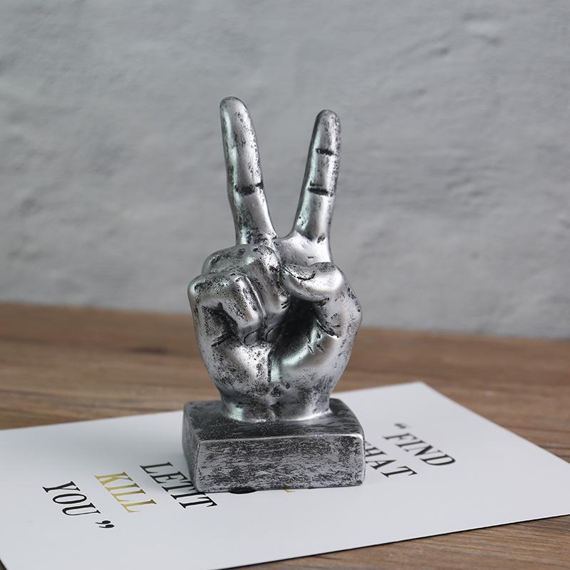Gesture Finger Model Decoration Home Art Resin Victory Decoration Living Room Coffee Shop Creativity Vintage Desktop Crafts