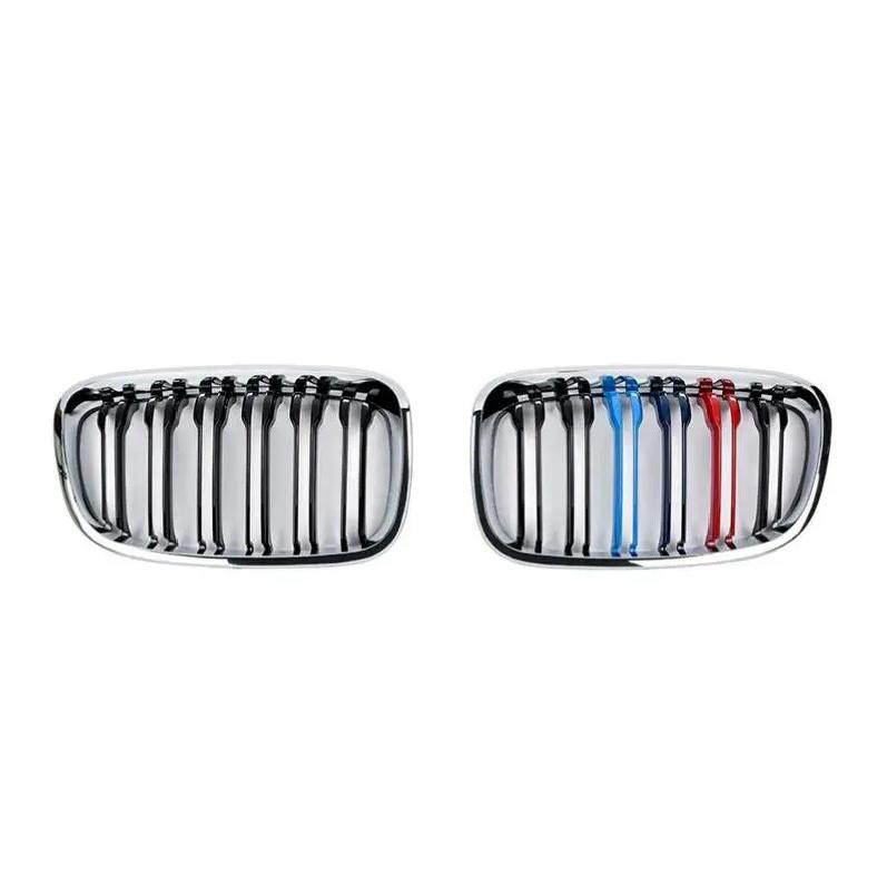 2012-2014 För BMW 1-serie F20 Grill Dubbla Ribbor Blank Svart/Matt Svart/Svart+Krom ABS Främre Njuregrill