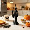 Indoor Outdoor Yard Decor Cute Witch Cat Resin Figurine, Halloween Garden Statue, Spooky Home Collectible Figures Ornaments for Patio Balcony