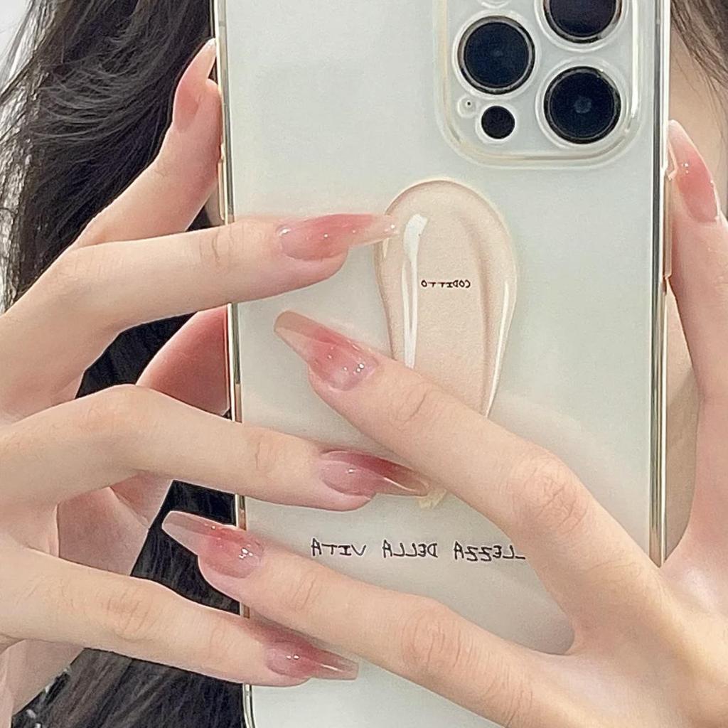 Simple French Gradient Detachable Press-On Nails: Short, Whitening False Nail Tips.