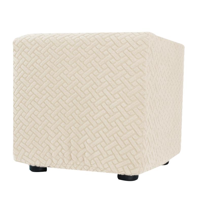 S/M/L Solid Color Jacquard Stretch Ottoman Stool Cover Washable Square Stool Covers All-inclusive Under Desk Footrest Slipcovers