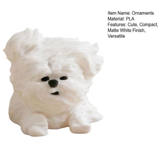 3D Printed Messy Puppy Figurine, Cute Dog Statue with Scruffy Fur, Matte White Mini Sculpture, Funny Animal Ornament for Office Home