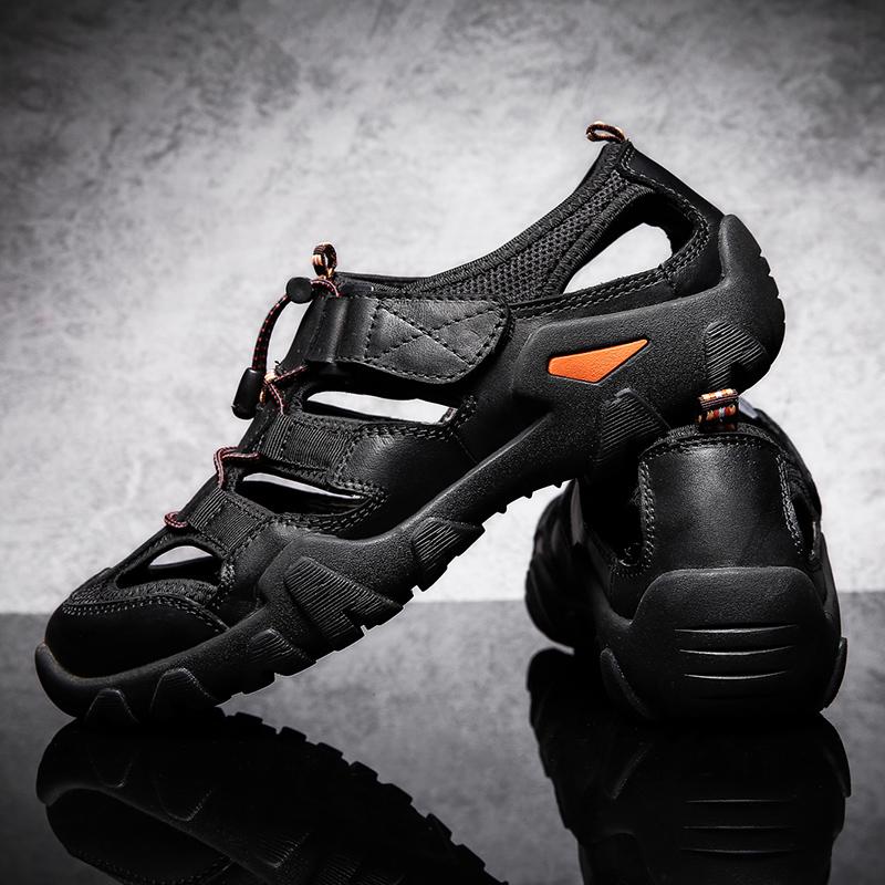 Mångsidiga Herr Sommar Casual Skor Utomhus Man Lädersandaler Utskurna Strandskor Romerska Flats Snabbtorkande Vattensport Aqua Sandaler