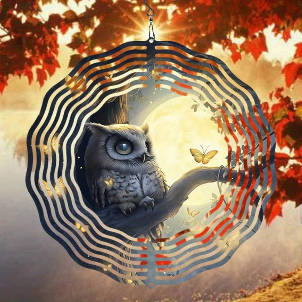 Metal Owl Wind Spinner with Butterfly Accents for Garden Patio Yard Outdoor Decor No Battery Needed Hanging Art