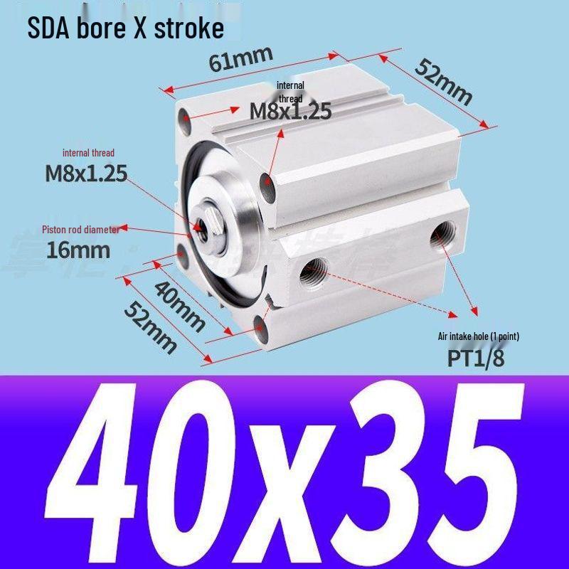 SDA Mini Pneumatic Cylinder, High Thrust, Thin Type, Bore Sizes 20/25/32/40/50