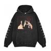 Mens Oversized Washed Fleece-Feel Printed Hoodie Casual Streetwear Loose Fit
