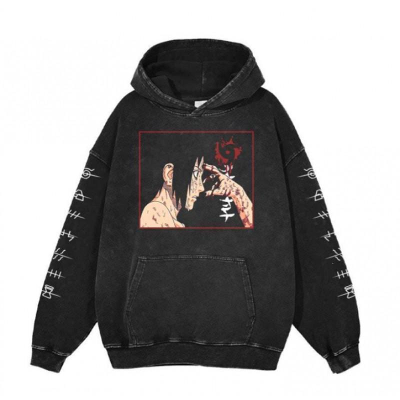 Mens Oversized Washed Fleece-Feel Printed Hoodie Casual Streetwear Loose Fit