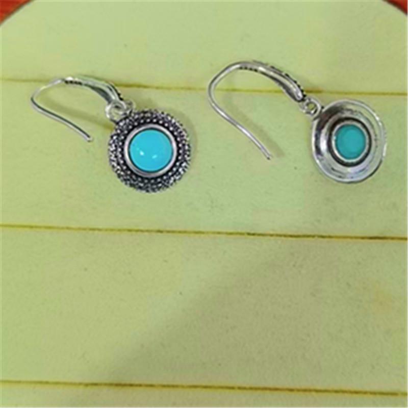 Europäische & Amerikanische S925 Silber Türkis Retro Böhmische Hängeohrringe mit Ohrhaken