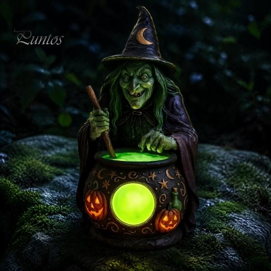 Schlafzimmer Schreibtisch Dekorationen Halloween Hexe Kessel Lampe, Harz Statue Ornament, Gruselige Dekorative Kreative Haus Garten Dekor Licht für Schreibtisch