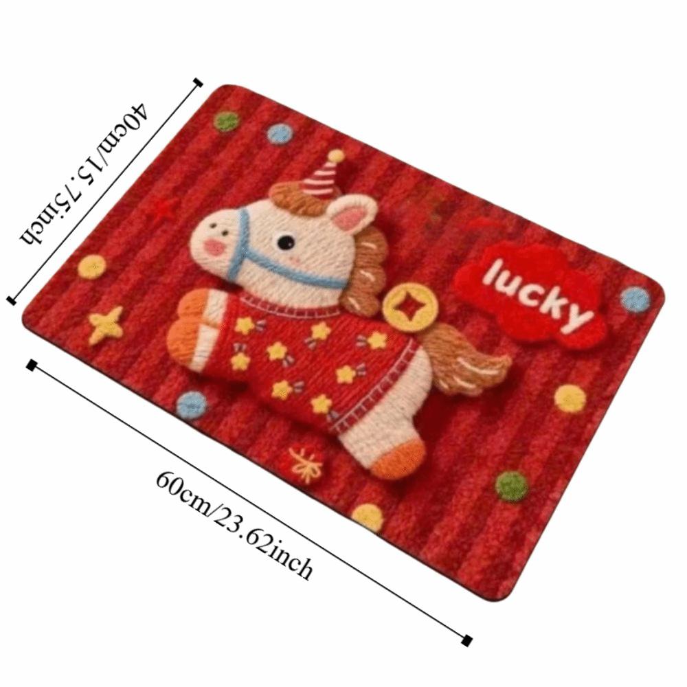 Cute Horse Pattern New Year Door Mat Red Bath Mat Water Absorption Soft Blanket Home Decorations
