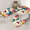 4 Pieces Vibrant Floral Shower Curtain Colorful Butterfly And Blooming Flowers Bathroom Suit Bath Mat Three Piece Set