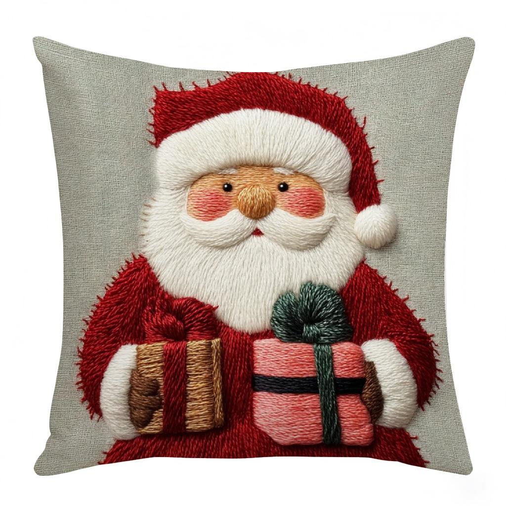 Christmas Embroidered Pillow Covers Set of 4 Santa Deer Snowman Cushion Cases Winter Holiday Sofa Decor (No Insert)