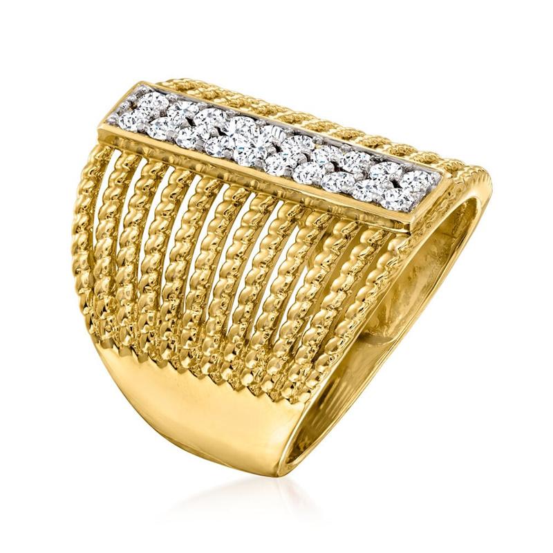 Luxury Golden Color Wide Ring For Women Sparkling Synthetic Zirconia Jewelry Party Banquet Wedding Fashion Rings