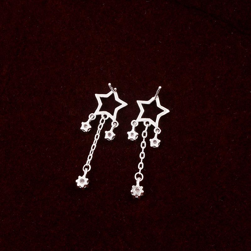 S925 Sterling Silver Hollow Star Tassel Earrings - Korean Style Delicate Drops