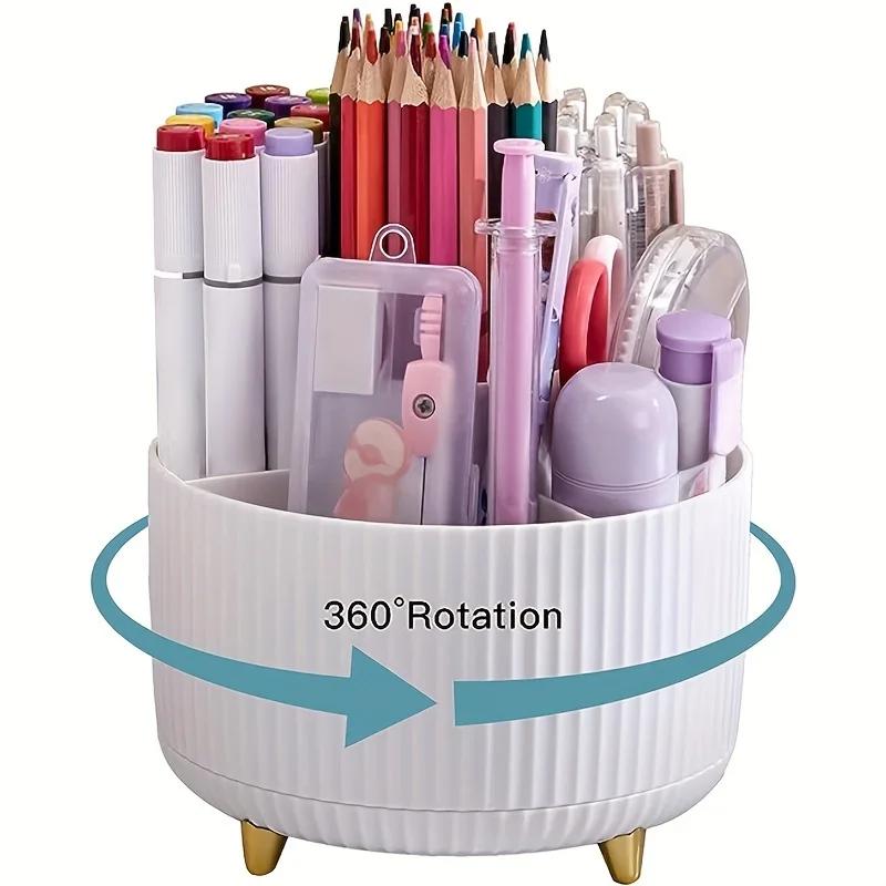 A desktop pen holder, pencil holder, 5 slots, 360° rotating desktop organization stand, office, school, pen holder jar,...